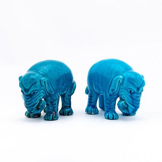 PAIR OF TURQUOISE STANDING PORCELAIN ELEPHANTS