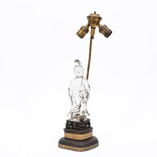 CHINESE GLASS GUANYIN FIGURAL TABLE LAMP