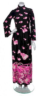 A Valentino Black Long Dress with Hot Pink Koi Fish,