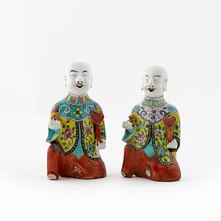 CHINESE, TWO SMALL PORCELAIN LAUGHING BOYS