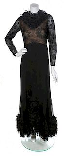A Valentino Black Sheer Ruffle Collar Dress,