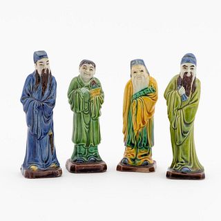 FOUR CHINESE 3 COLOR GLAZE IMMORTALS FIGURINES