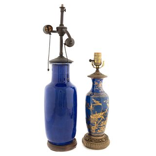 GROUP 2 CHINESE COBALT VASES TABLE LAMPS