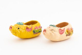 GROUP 2 CHINESE WHIMSICAL PIG FORM BRUSH POTS