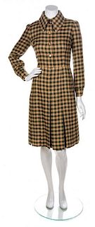 A Valentino Camel and Green Wool Check Day Dress,