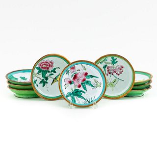 12 PCS CHINESE FLORAL ENAMELED METAL BUTTER PATS