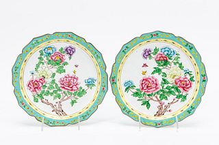 PAIR, CHINESE CANTON ENAMEL FLORAL PLATES