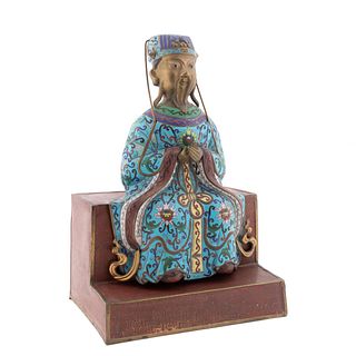 CHINESE CLOISONNE SEATED FIGURE ON BASE