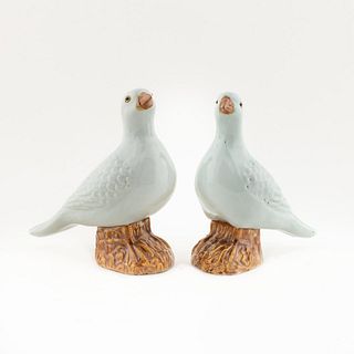 PAIR, CHINESE WHITE GLAZE PORCELAIN DOVE FIGURINES