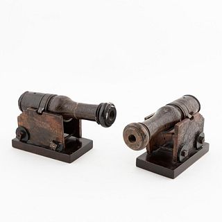 PAIR, CHINESE CARVED SOAPSTONE MODEL CANNONS