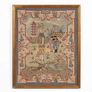 20TH CENTURY CHINOISERIE EMBROIDERY, FRAMED