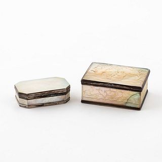 TWO CHINESE MOTHER OF PEARL SMALL DECORATIVE BOXES