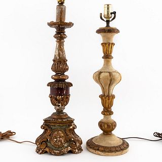 GROUP 2, BAROQUE STYLE ITALIAN WOODEN TABLE LAMPS