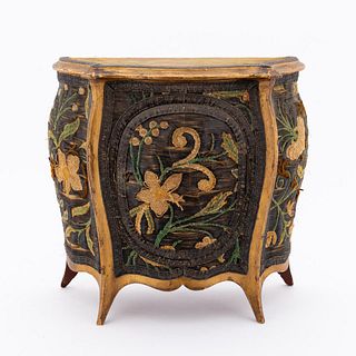 MINIATURE ROCOCO STYLE EMBROIDERED INLAY CHEST