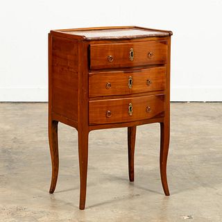 FRENCH PROVINCIAL WALNUT & MARBLE BEDSIDE TABLE