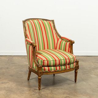 19TH C. FRENCH GILTWOOD GONDOLA BERGERE CHAIR