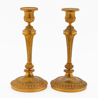 PR. OF GILT BRONZE NEOCLASSICAL STYLE CANDLESTICK