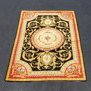 SAVONNERIE STYLE RUG WITH BLACK GROUND