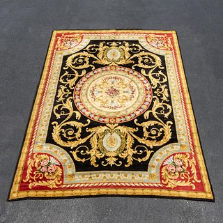 SAVONNERIE STYLE RUG WITH BLACK GROUND