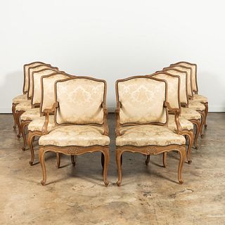 SET 10 LOUIS XV STYLE LIGHT WOOD CARVED CHAIRS