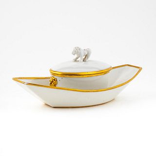 19TH C. FRENCH COVERED SUGAR DISH WITH LION HANDLE