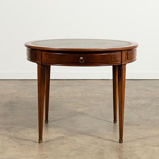 20TH C. FRENCH ROUND LEATHER TOP GAMES TABLE