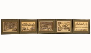 FIVE PCS, FRENCH ENGRAVINGS FRAMED AS SET