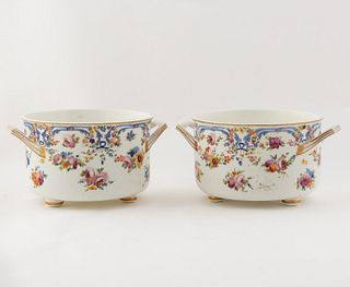 PAIR OF 1940S FRENCH FLORAL MOTIF CACHE POTS