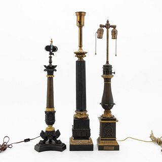 GROUP OF THREE GILT BRONZE & METAL TABLE LAMPS