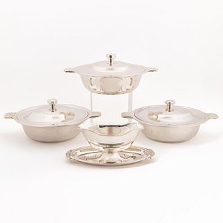 GERO SILVERPLATE COVERED SERVERS & SAUCE BOAT, 4PC