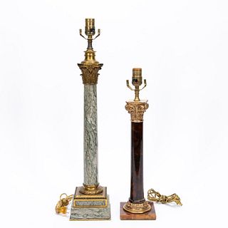 GROUP TWO, COLUMN-FORM MARBLE & STONE TABLE LAMPS