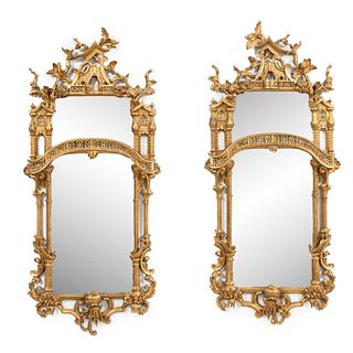 PAIR, CHINESE CHIPPENDALE STYLE GILTWOOD MIRRORS