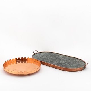 2 PCS, COPPER & MARBLE CHEESEBOARD & COPPER TRAY