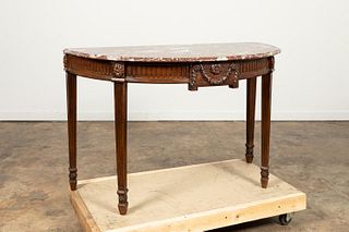 ADAMS STYLE MAHOGANY MARBLE TOP DEMILUNE CONSOLE