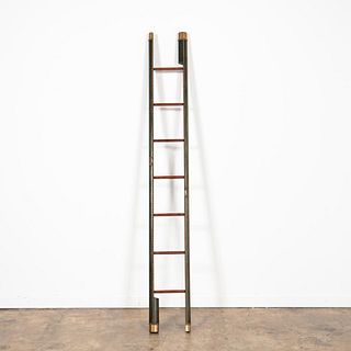 ENGLISH GREEN LEATHER FOLDING LIBRARY LADDER