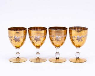 SET 4, E. 20TH C. EDWARDIAN GILDED GLASS GOBLETS