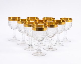 SET 10, 19TH C. ANGLO-IRISH GILT RIM WINE GLASSES