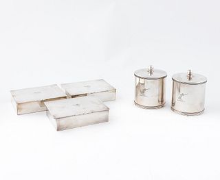 5 PCS, ENGLISH SILVERPLATE BOXES, BARKER BROTHERS