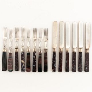 14 PCS, SILVERPLATE AND HARDSTONE HANDLE SERVICE