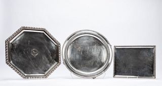 3 PCS, ENGLISH SILVERPLATE TRAYS OF VARIOUS SHAPES
