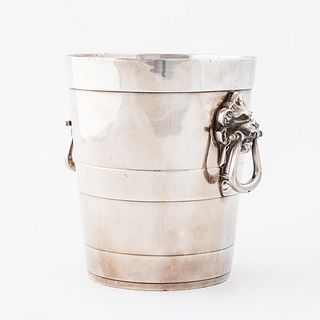 SILVERPLATE CHAMPAGNE COOLER, LION HEAD MASQUES