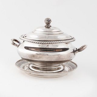 2 PCS, SILVERPLATE SOUP TUREEN WITH UNDERPLATE