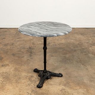 L. 20TH C. MARBLE TOP BISTRO TABLE WITH IRON BASE
