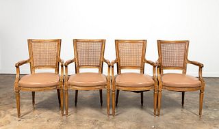 SET 4, NEOCLASSICAL STYLE CANED ARMCHAIRS