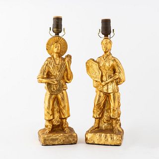 PAIR OF GILDED FIGURAL CHINOISERIE LAMPS