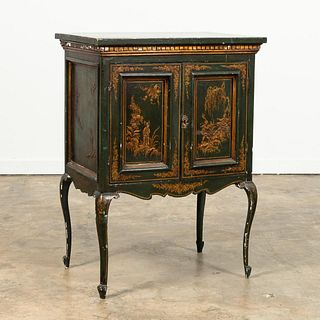 GREEN JAPANNED CHINOISERIE TWO-DOOR CABINET