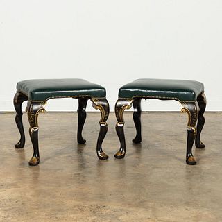 PR., ENGLISH CHINOISERIE DECORATED LEATHER STOOLS
