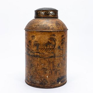 19TH C. ENGLISH CHINOISERIE TOLE TEA CANISTER