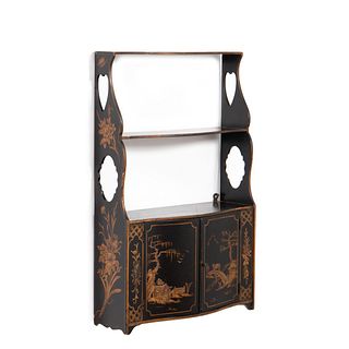BLACK JAPANNED CHINOISERIE WALL SHELF OR CABINET