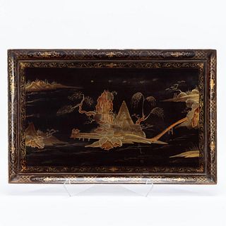 CONTINENTAL BLACK LACQUERED CHINOISERIE TRAY
